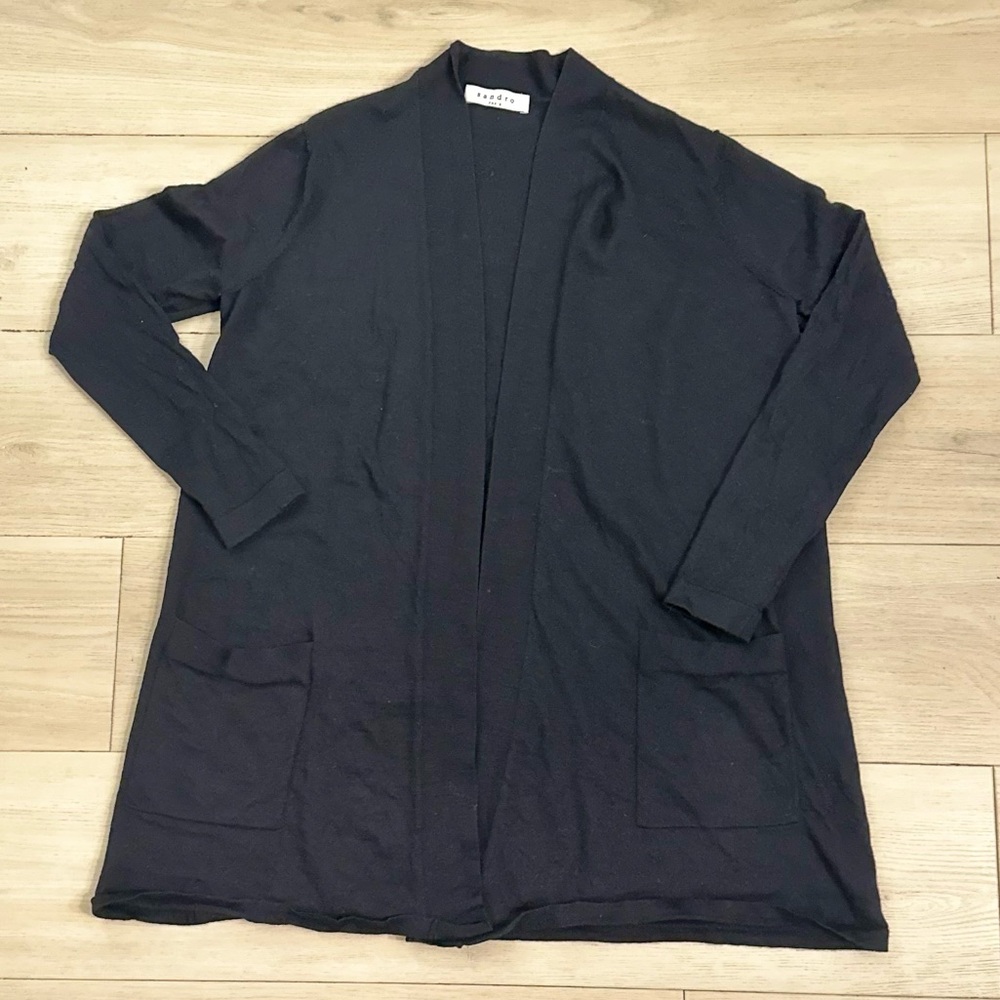 Sandro Paris Black Cardigan‎ 100% Merino Wool Size 1